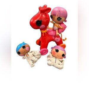Lalaloopsy Rolling Rocking Red Ride-On Horse and 3 Little Dolls Bundle Snuggles